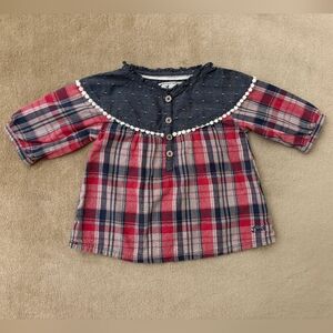 Levi's Baby Girl Plaid/Polka-Dot Red/Navy/White Denim Button Top Size 18 Months